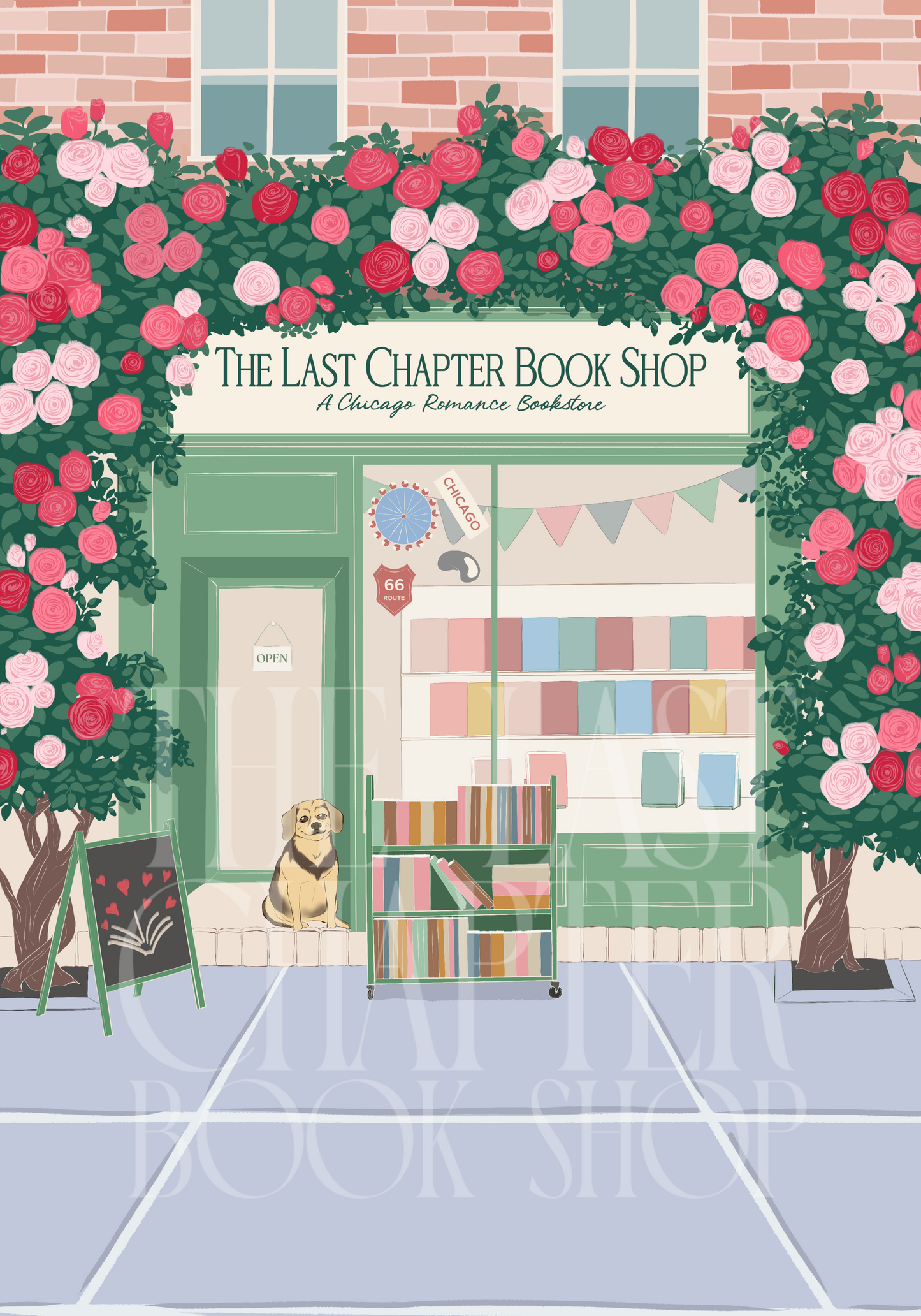 The Last Chapter Bookshop Illustrated Storefront  Art Print